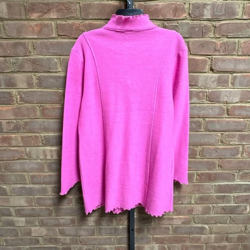 Venario Womens Pink Ruffle Neck Button Wool Jacket Size Large - Picture 5 of 7